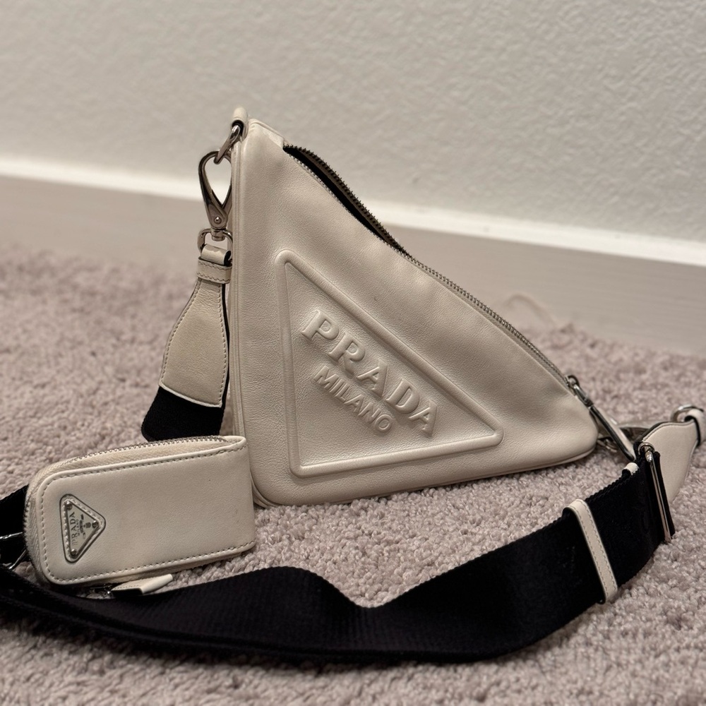 Prada Grace Lux Triangle Shoulder Bag White